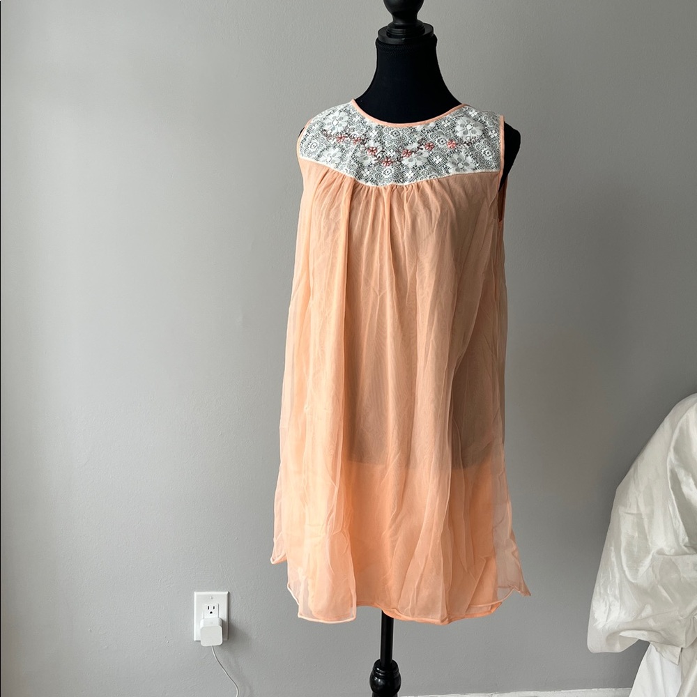 Peach Lace Trim Vintage Nightgown